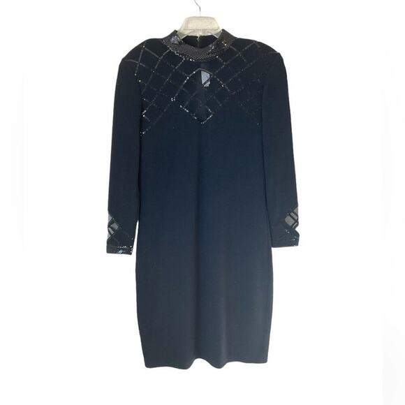 St. John Evening Black Sequin Mesh Santana Knit Sheath Dress Size 10 - Picture 2 of 10